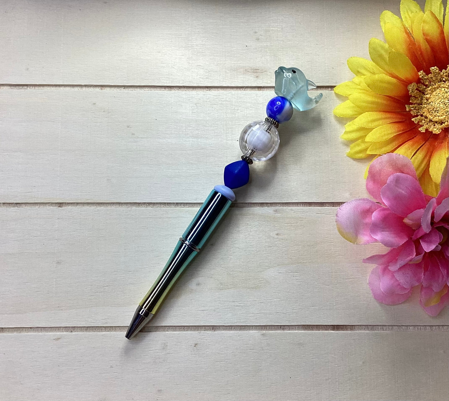 Blue Dolphin Bead Pen