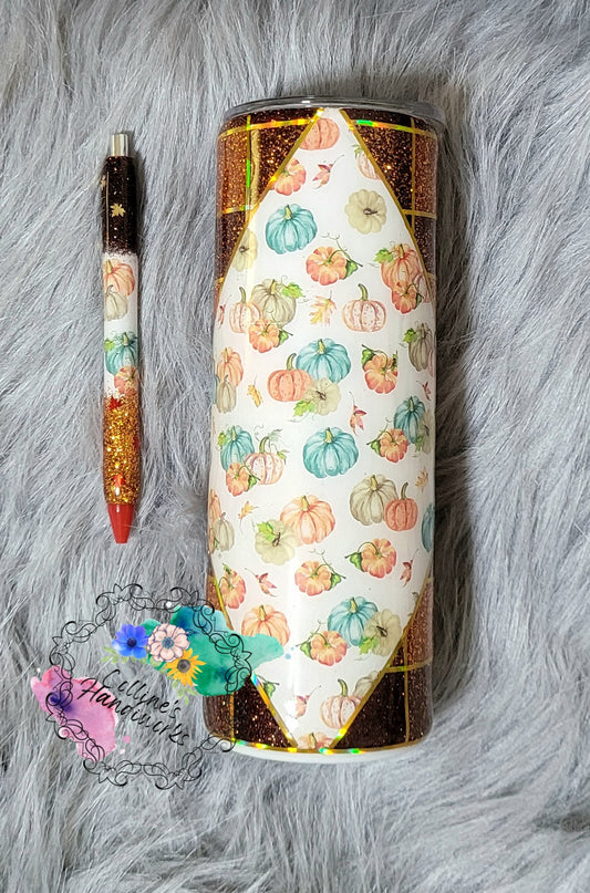 Pumpkin Plaid Tumbler & Pen Set